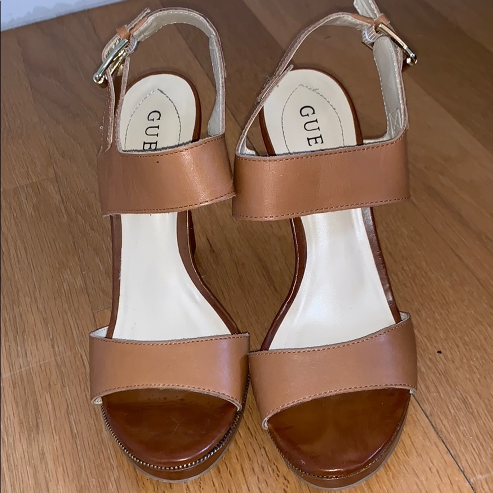 Guess Brown Leather Wedge Heels
